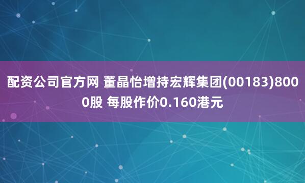配资公司官方网 董晶怡增持宏辉集团(00183)8000股 每股作价0.160港元
